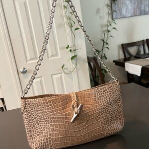 Longchamp Elegant Tan Crocodile-Embossed Chain Shoulder Bag